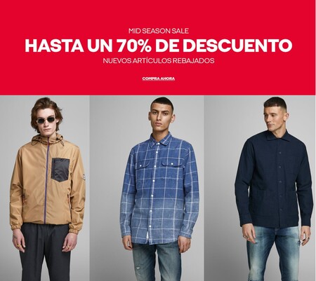 Mid Season Sale en Jack & Jones con camisetas, sudaderas y chaquetas rebajadas hasta un 70%