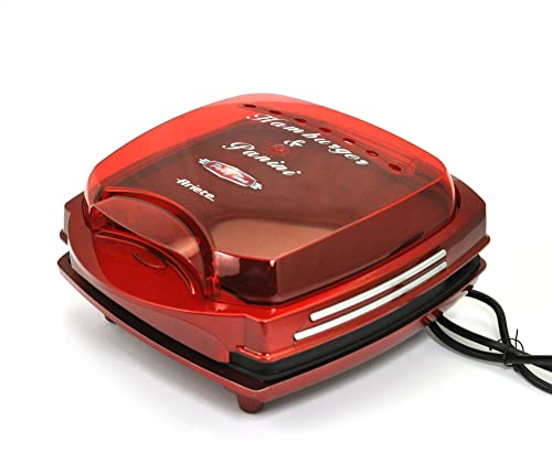 Ariete Hamburger Maker 185 Maquina DE Hamburguesas Party Time, 1200 W, Grate + Griddle, Rojo
