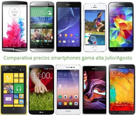 Comparativa Precios LG G3, Galaxy S5, One M8, Xperia Z2, iPhone 5s y otros gama alta en verano