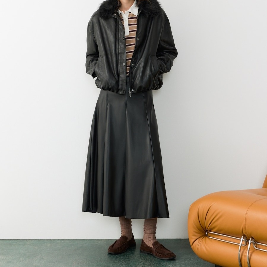 Falda midi efecto piel - Tintoretto - Negro

