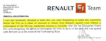 La carta de Flavio Briatore a Nelson Piquet