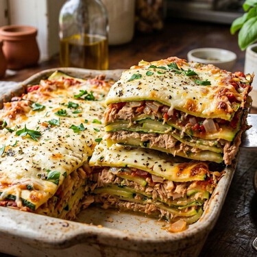Lasaña de atún con calabacita: original, rendidora, fácil de hacer y deliciosa. No extrañarás la pasta 
 