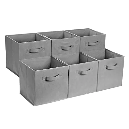 Amazon Basics Cubos de almacenamiento, de tela, plegables, con asas, 33x33x33 cm, color gris, juego de 6