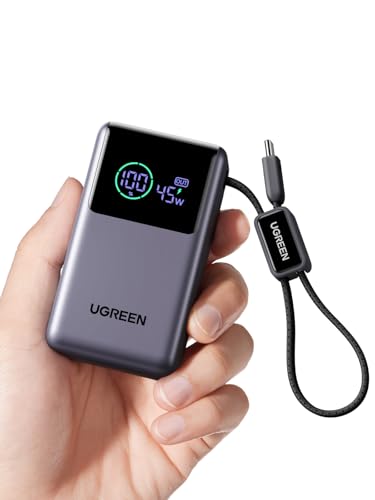 UGREEN 10000mAh Power Bank 45W Carga Rápida, Tamaño Mini Bateria Portatil | Cable USB-C Integrado