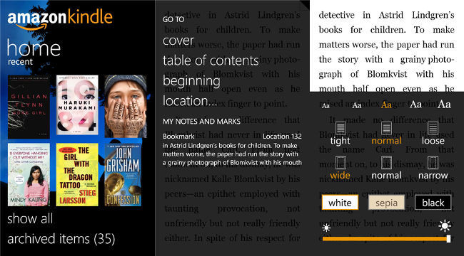 Amazon Kindle funcionando sobre Windows Phone
