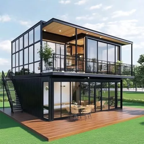 Casa contenedor prefabricada pequeña ampliable con cocina completa, baño y varios dormitorios