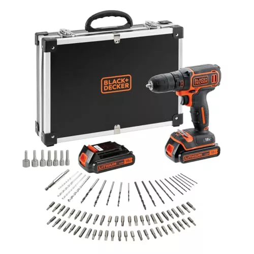 BLACK+DECKER Kit de taladro atornillador INALÁMBRICA de 18V con 2 baterías 