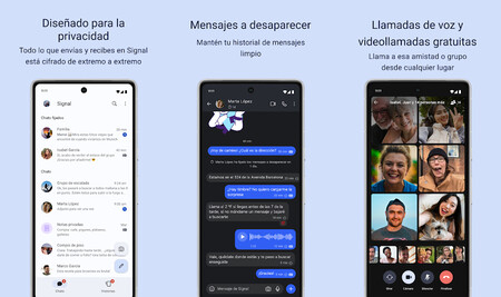 Capturas de pantalla promocionales de Signal