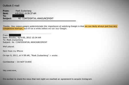 Instagram買収に関するFacebook幹部間の電子メールのやりとり。