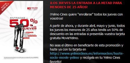 Entradas a mitad de precio en Yelmo Cines