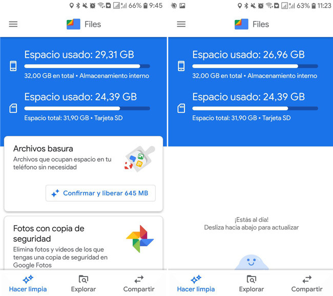 Files: cómo liberar espacio de almacenamiento en Android con la app de ...