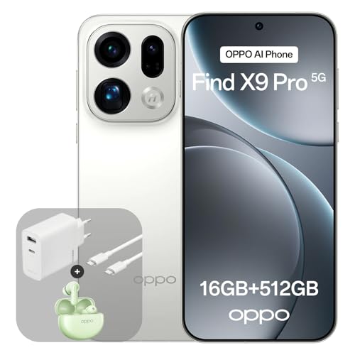 OPPO Find X9 Pro 5G 16+512GB, Smartphone liberado con IA, Pantalla ProXDR 6.78" 120Hz, Cámara Hasselblad de 200 MP, 4K Motion, 7500mAh, IP69, Silk White (Incluye Cargador SUPERVOOC 80W y Enco Air4)