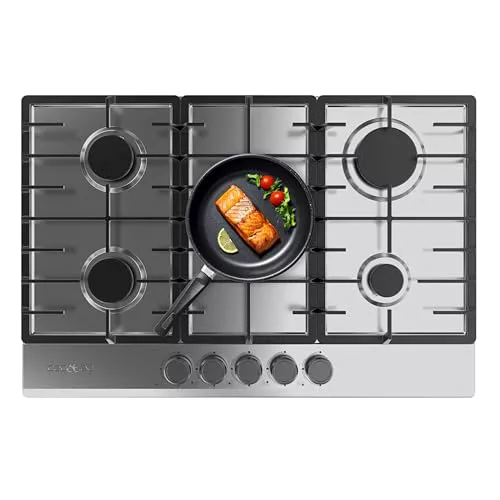 Cecotec Placa de Gas 5 Fuegos Bolero Squad GN 5200F Inox. 11kW, Preparada para Gas Natural