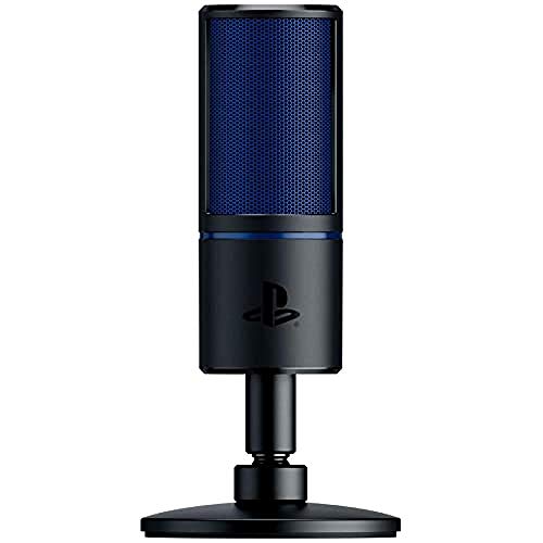 Razer Seiren X para PlayStation - Micrófono de condensador USB para transmisión en PS4 y PS5 (compacto con amortiguador, patrón de grabación supercardioide, botón de silencio) Negro-Azul