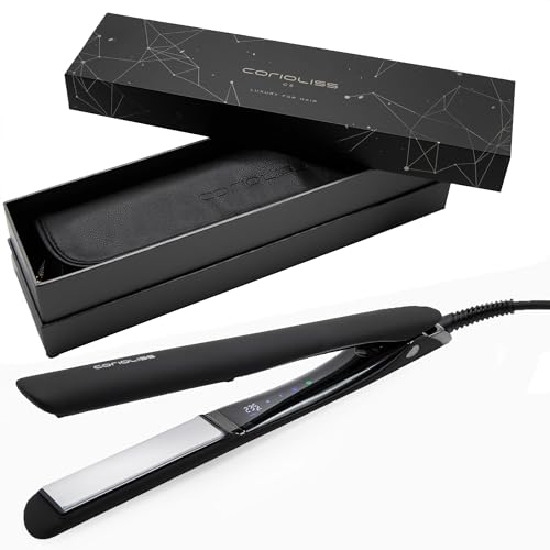 Corioliss C5 | Plancha del Pelo Profesional | Placas de Titanio | Alisado y Ondas | Temperatura Ajustable 80º-235º | Ionica | Apagado Automático Programable | Con Funda de Viaje | Black Chrome