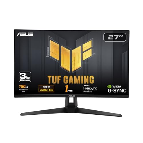 ASUS Monitor Gamer TUF Gaming VG27AQ3A, 27 Pulgadas, QHD(2560x1440), 180Hz, Fast IPS, ELMB Sync, 1ms (GTG)