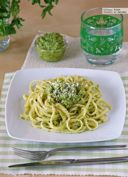 Bavette con falso pesto de brócoli. Receta de pasta