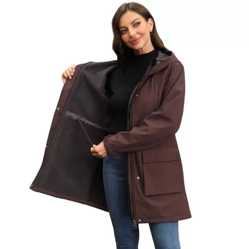 Chiguo Chaqueta impermeable ligera de invierno para mujer, abrigo cálido con forro polar, chaqueta larga de softshell