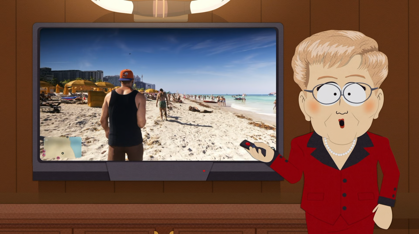 Imagem da publicação de Xataka: GTA VI apresenta novas imagens de gameplay em episódio de South Park e revela: vamos poder usar cocô de cachorro como arma
