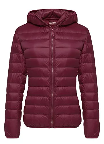 Wantdo Chaqueta de Pluma Ultra Ligero Abrigo Corto para Viaje Plegable Chaqueta de Pluma de Montaña Antiviento Cazadora de Pluma Delgada Exterior Mujeres Rojo Vino X-Large