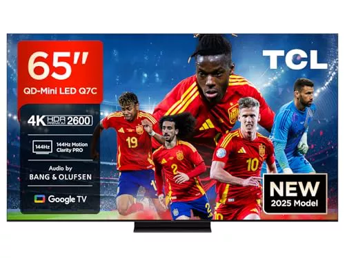 TCL 65Q7C 65" QD-Mini LED, 4K HDR Premium 2600, Smart TV con Google TV (Dolby Vision IQ y Atmos, Panel CrystGlow HVA, Motion Clarity Pro de 144 Hz, Game Master)