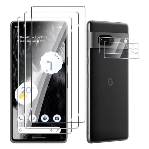 Fyqzio [3+2 Piezas Cristal templado compatible con Google Pixel 7 y protector de pantalla de cámara,sin burbujas,dureza 9H,antiarañazos,HD protector de pantalla