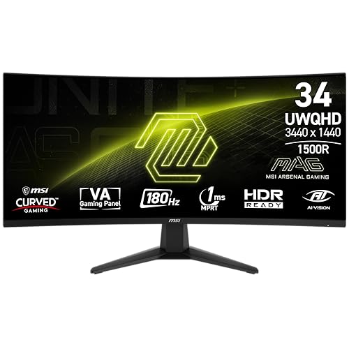 MSI mag 346CQ, UltraWide Curved Gaming Monitor 34", VA Gaming Panel, 180 Hz, 1MS HDR Ready, HDMI Display Port, Curvo 1500R.