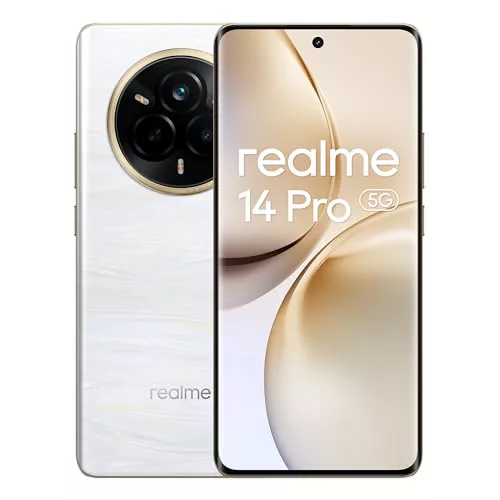 realme 14 Pro Smartphone 5g, 8 + 256 GB, Blanco, cámara Sony IMX882 OIS AI,Diseño Que Cambia de Color con el frío, batería de 5260 mAh, IP69, Pantalla de 120 Hz, Exclusivo de Amazon (sin Adaptador)