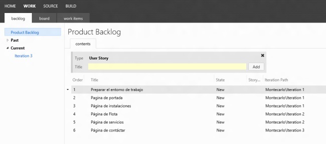 Product Backlog Team Foundation Service