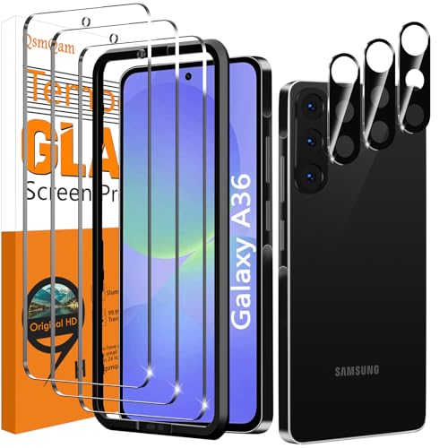 QsmQam 3 Piezas Protector de Pantalla para Samsung Galaxy A36 5G con 3 Piezas Protector de Lente de Cámara