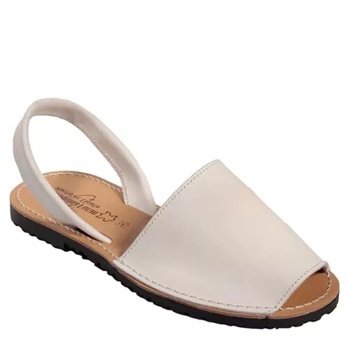 HECHO EN ESPAÑA Menorquina - Ibicencas - Sandalia de Verano de Piel Cuero… (BLANCO, 40)