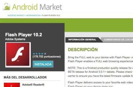 Adobe Flash 10.2 ya se encuentra disponible en Android Market
