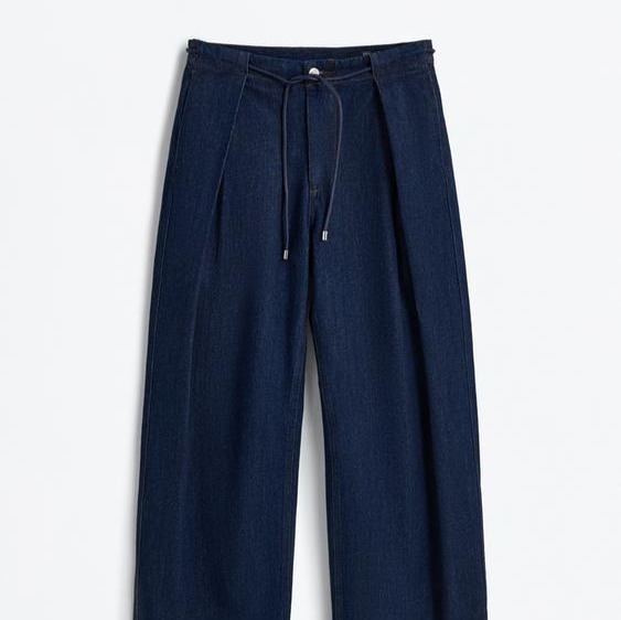 Jeans wide leg pliegues índigo

