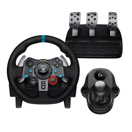 Logitech G G29 SE Driving Force, volante de carreras y pedales, Force Feedback, Cuero auténtico + Palanca de cambio Logitech G Driving Force - Para PS5, PS4 y PC, Mac - Negro
