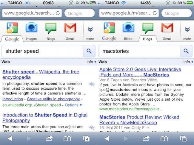 La nueva interfaz de Google Mobile.