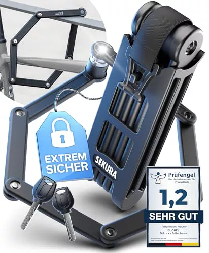 Büchel Sekura Antirrobo Candado Bici 95 cm – Candado Moto, Bicicleta, E-Bike, Patinete, Carrito, Remolque – Protección antirrobo segura con soporte – Bike Lock De Acero Templado con llave