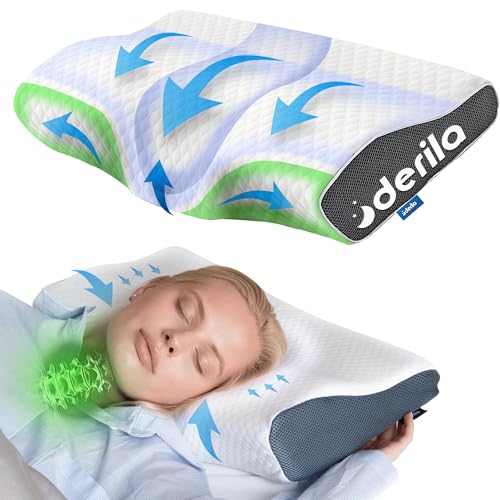 Derila Almohada Viscoelástica Ergonómico Memory Foam, Soporte Cervical, Funda Lavable (Paquete de 1) Almohada para Personas Que Duermen de Lado, Espalda y Boca Abajo