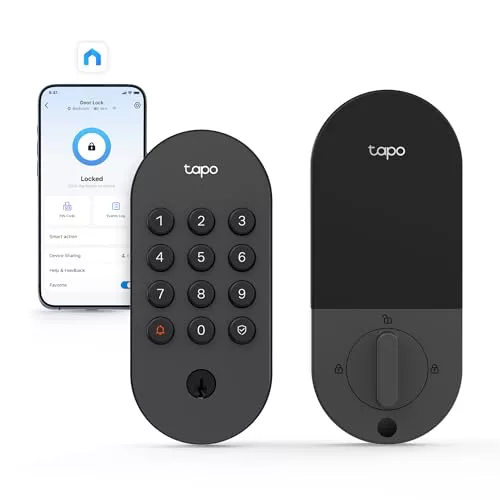 Tapo Cerradura inteligente Wi-Fi para puerta, botones táctiles sin llave, acceso personalizado con monitoreo en la aplicación, bloqueo automático, IP54 resistente a la intemperie, BHMA grado 3