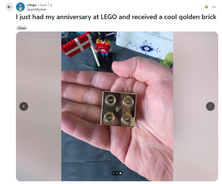 Detalle del bloque dorado de LEGO | Imagen: Captura del post en Reddit
