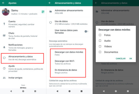 Desactivando la descarga automática de archivos en WhatsApp