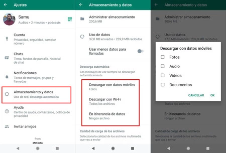 Desactivando la descarga automática de archivos en WhatsApp