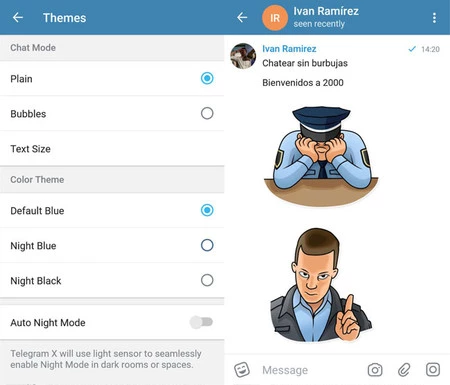 Telegram X オプションと「バブルフリー」チャット スタイル