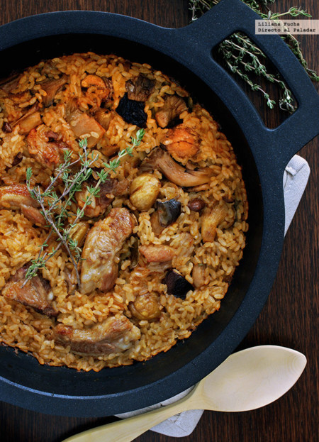 Arroz al horno con costillas, setas y castañas. Receta