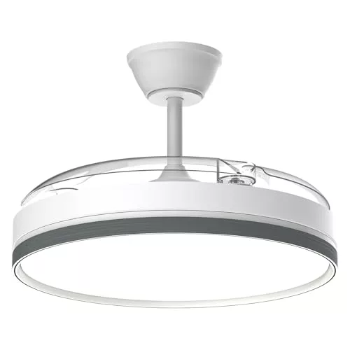 Airwit 106cm Ventilador de Techo con Luz Aspas Retráctiles, 69W Lampara Ventilador Techo Silencioso con Mando y DC Motor para Dormitorio, Salon, Cocina, Temporizador (Blanco)