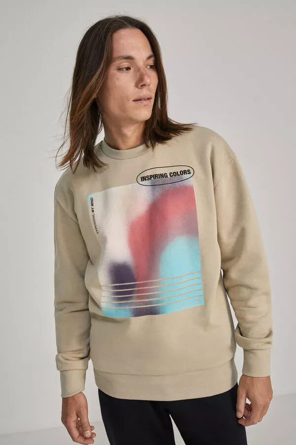 Sudadera cuello caja estampada