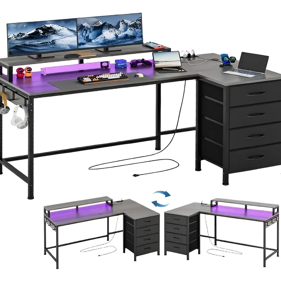 Escritorio reversible con multicontacto y luz LED