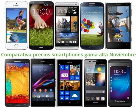 Comparativa Precios iPhone 5S, Lumia 1020, Galaxy S4, Xperia Z1, LG G2, HTC One y otros gama alta en Noviembre de 2013
