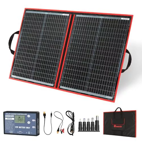 DOKIO Panel Solar PLEGABLE 100w 12v monocristalino portátil, impermeable