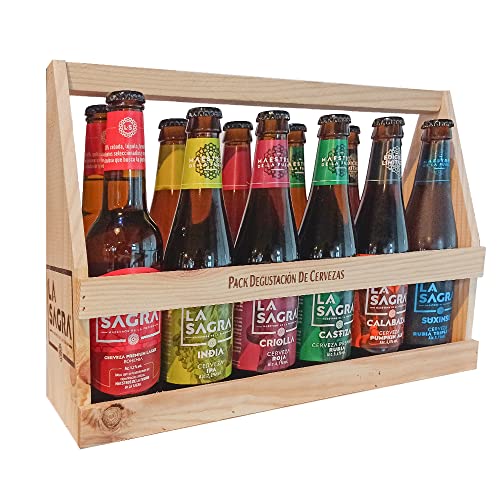 La Sagra - Cesta de madera de cervezas - Cesta de 12 botellas