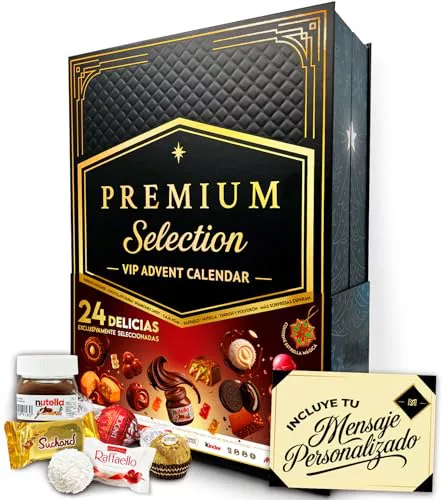 Calendario de Adviento Premium Moments 2025 · Edición Lujo XXL · 24 Delicias · Incluye Ferrero Rocher, Raffaello, Caja Roja y Chocolate Dubai + Dedicatoria Personalizable y Estrella de Navidad · 640 g